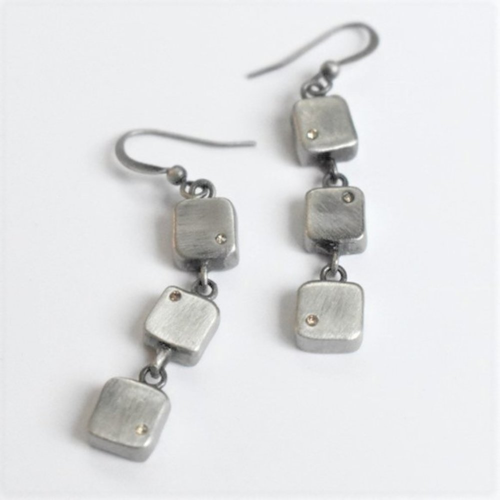 Handcrafted Silver Earrings with Inset Crystals